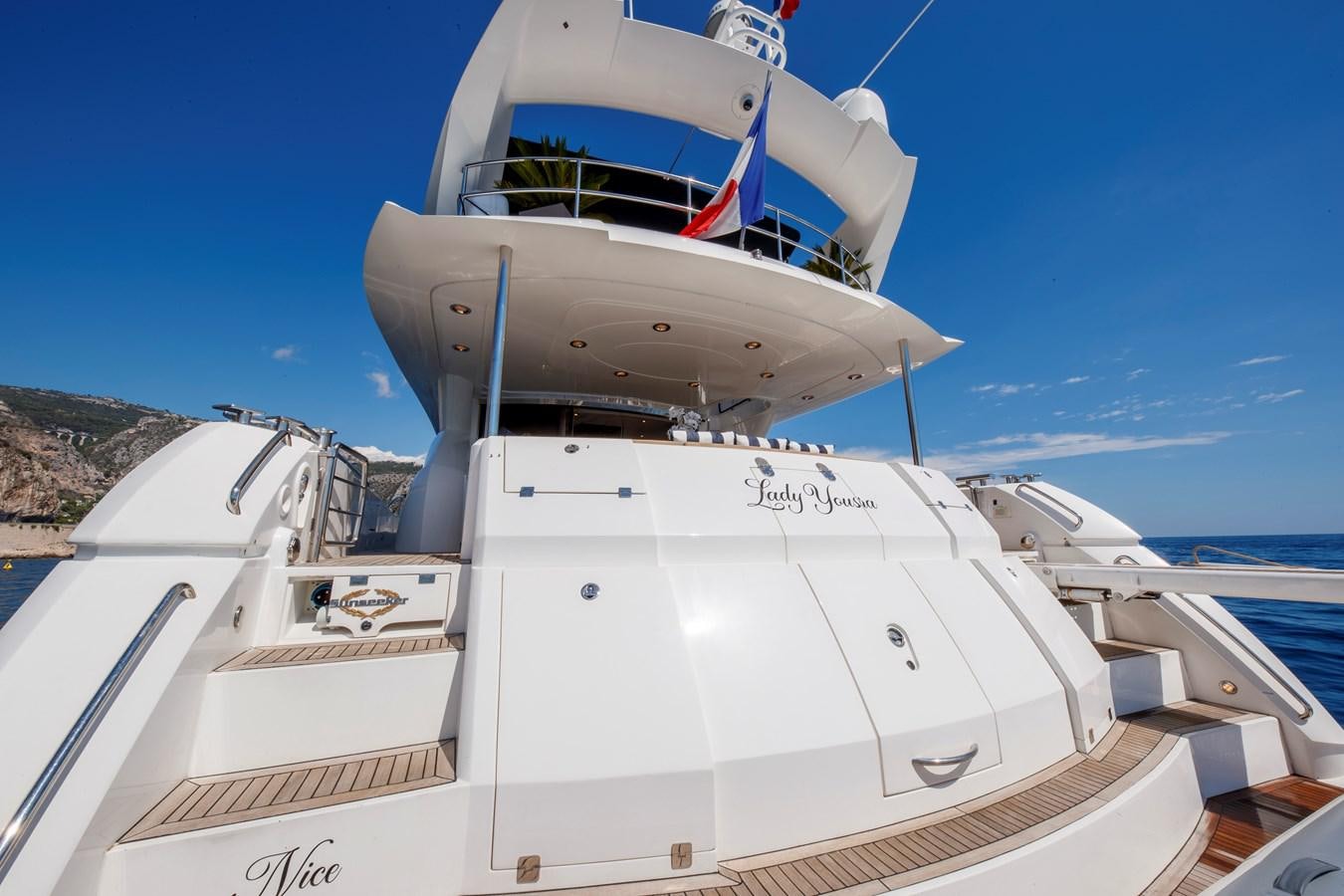 a white boat with a propeller aboard LADY YOUSRA Yacht for Sale