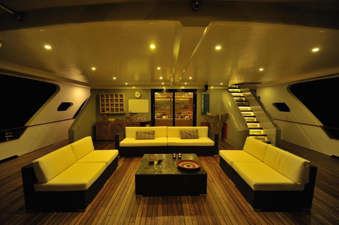 a large room with a staircase and a staircase aboard 2017 SAFARI  142 CUSTOM Yacht for Sale