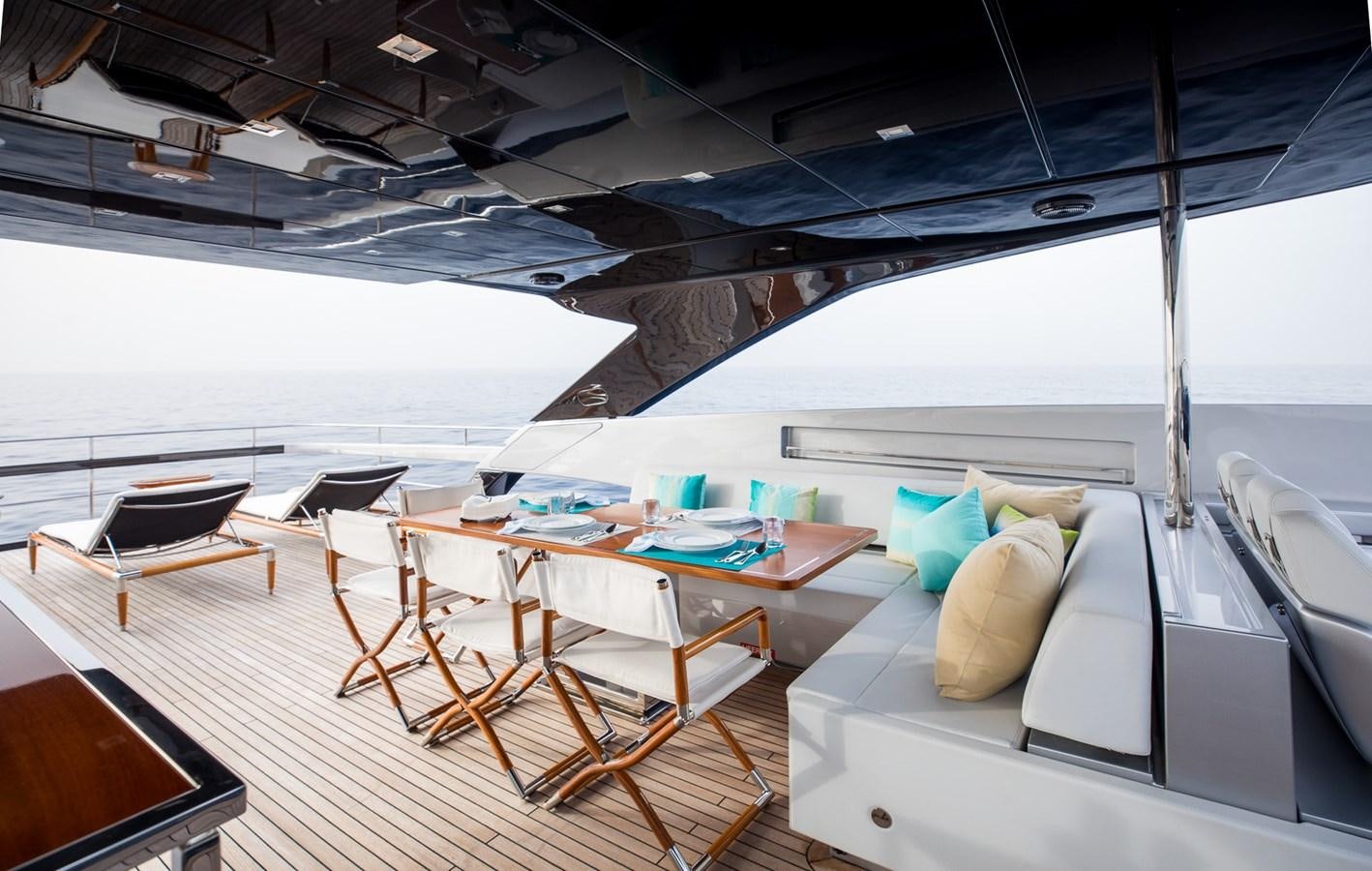 a room with a table and chairs aboard RIES Yacht for Sale