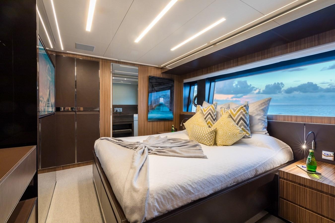 a bed in a room aboard RIES Yacht for Sale