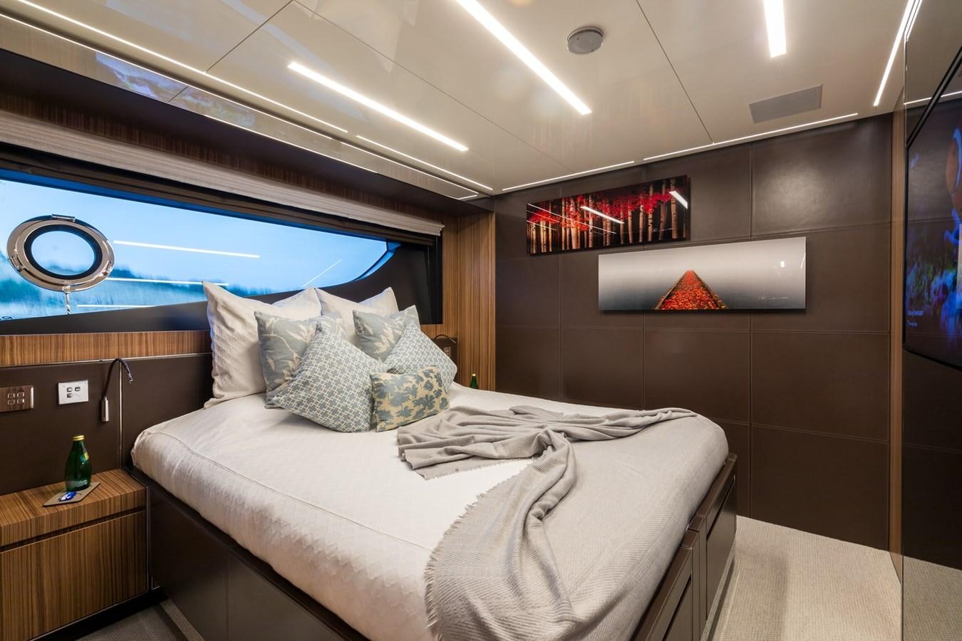 a bed in a room aboard RIES Yacht for Sale