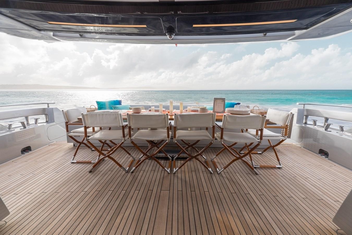 a deck with chairs and a pool aboard RIES Yacht for Sale