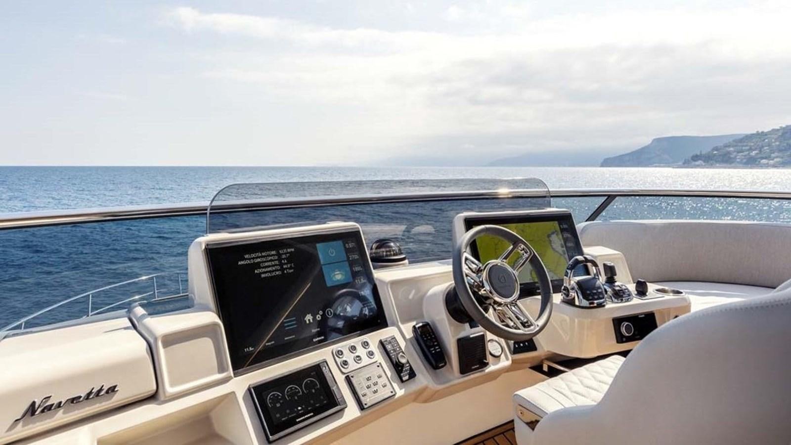 a boat with a view of the ocean and land below aboard LEGEND II Yacht for Sale