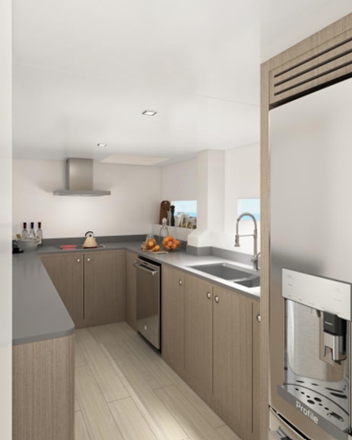 a kitchen with a microwave oven and a sink aboard INDEPENDENCE 110 Yacht for Sale