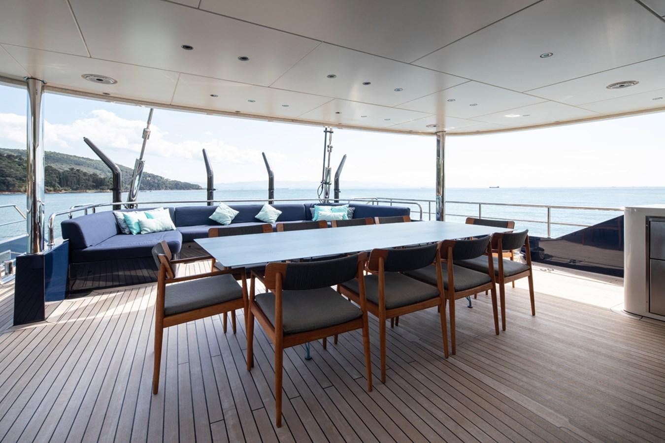 a table and chairs in a room aboard L'AQUILA Yacht for Sale