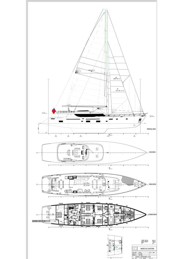 diagram, engineering drawing aboard L'AQUILA Yacht for Sale