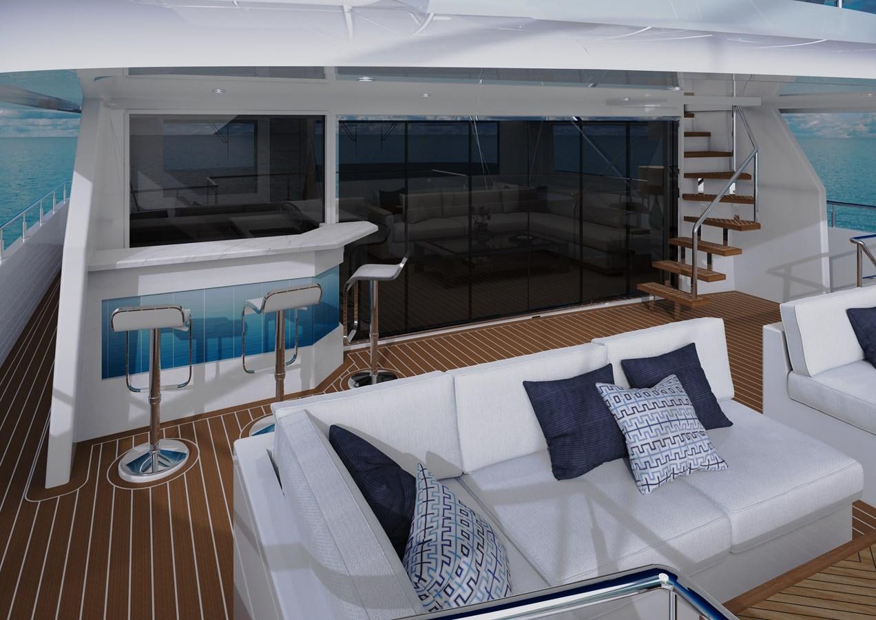 a large white lounge chair next to a pool aboard STELLARCAT SF2603 Yacht for Sale
