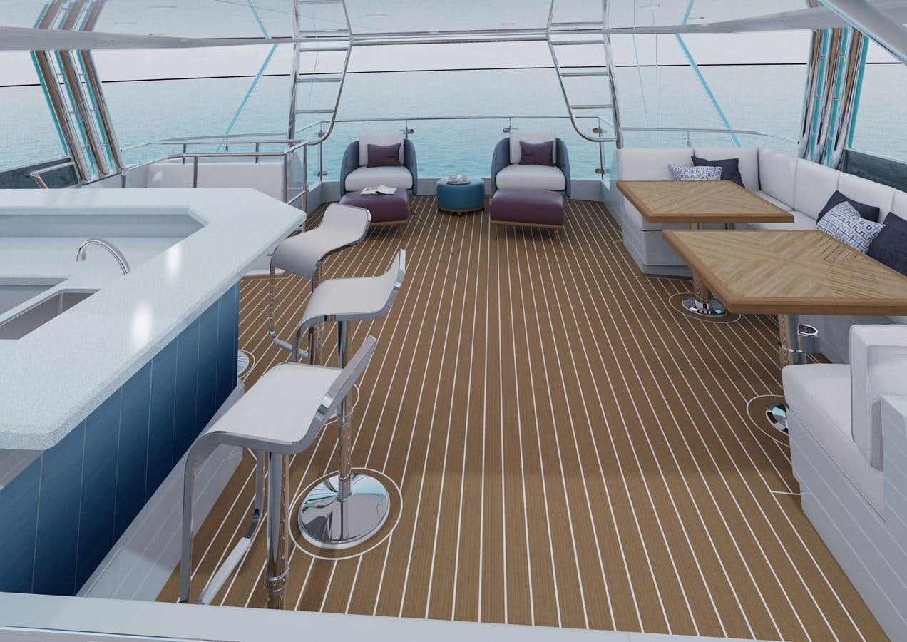 a room with a deck and chairs aboard STELLARCAT SF2603 Yacht for Sale