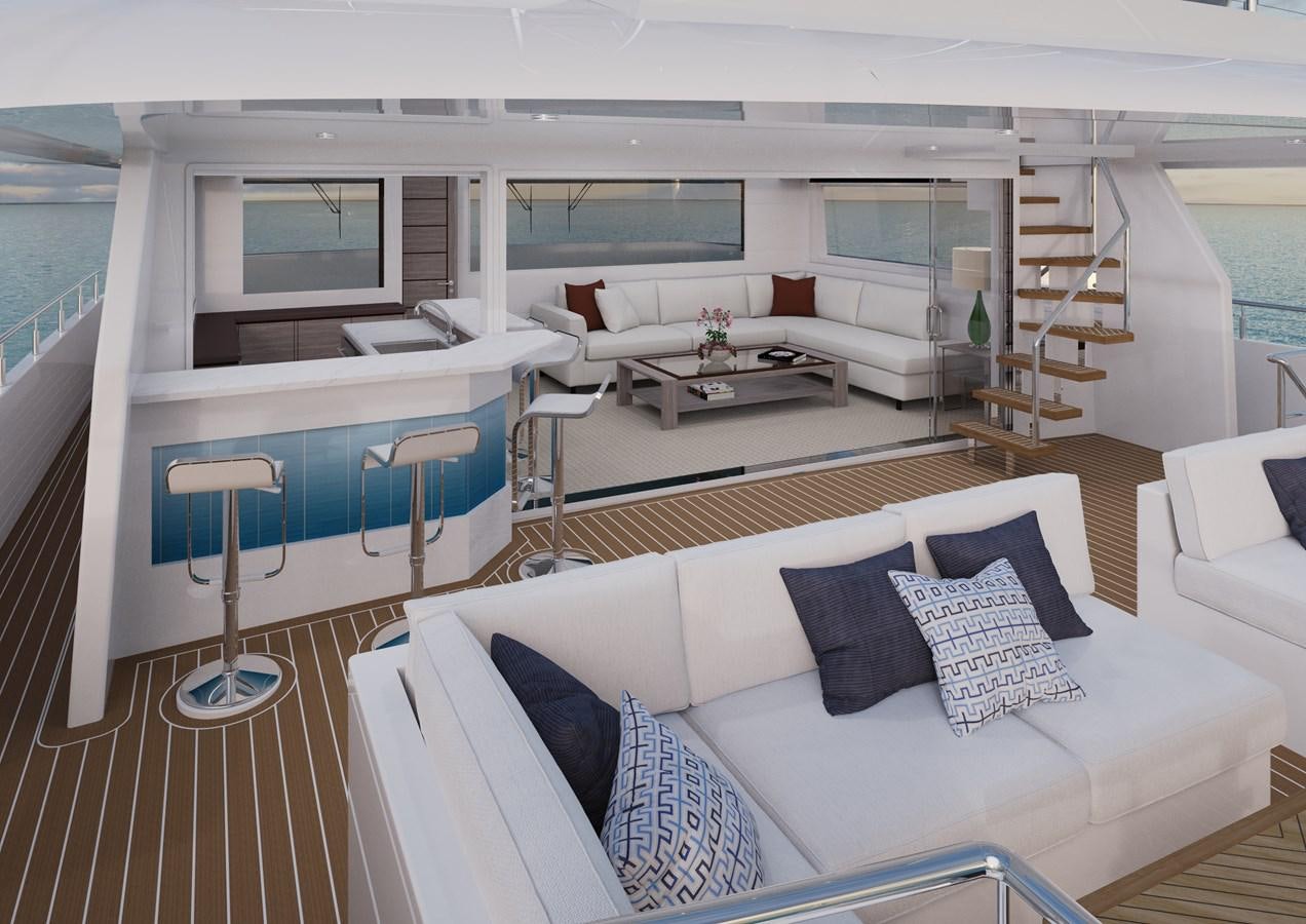 a room with a couch and a table aboard STELLARCAT SF2603 Yacht for Sale