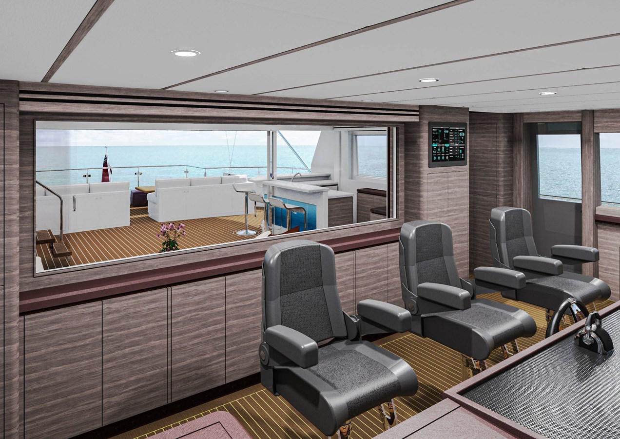 a room with a view of the ocean and the deck aboard STELLARCAT SF2603 Yacht for Sale