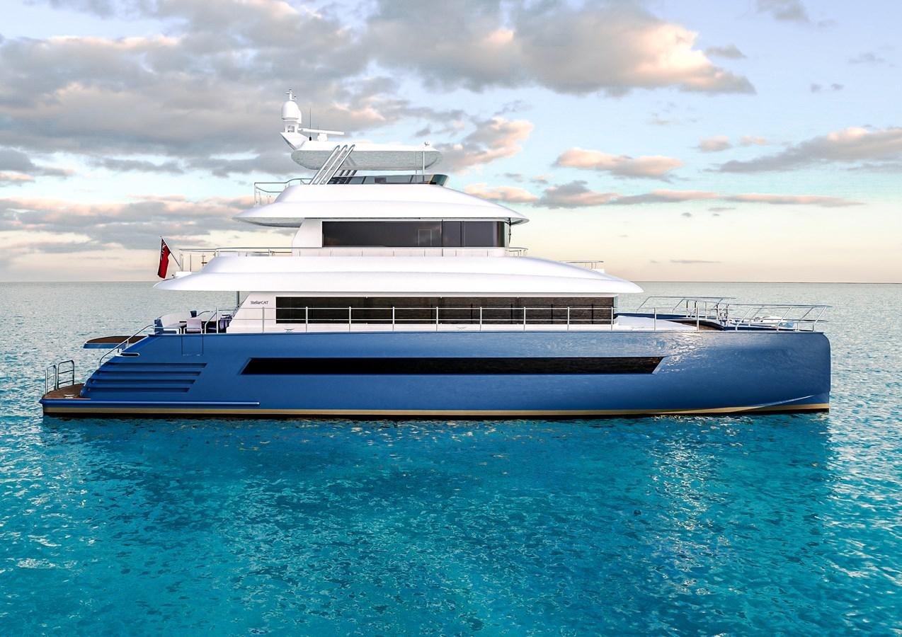 a large white boat in the water aboard STELLARCAT AL2502 Yacht for Sale