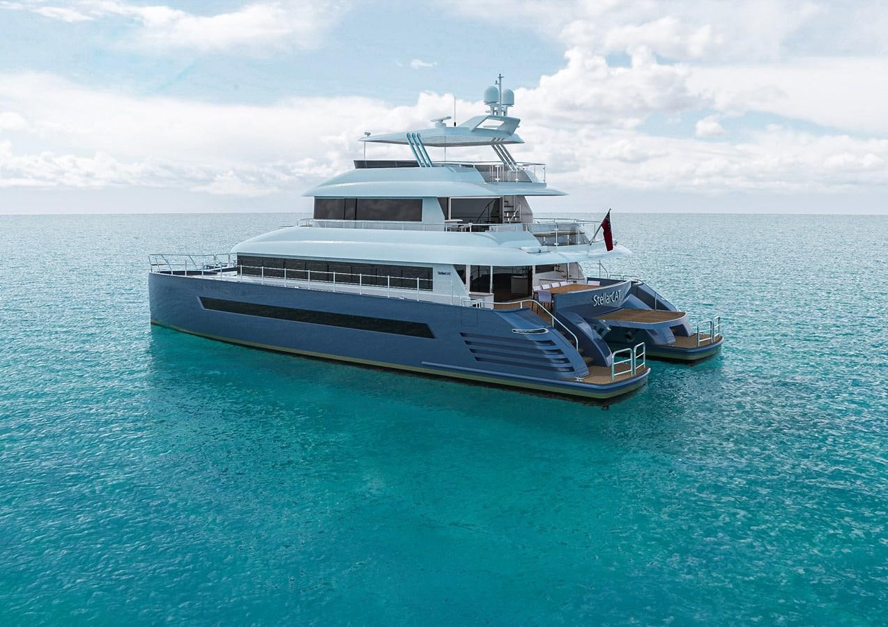 a large white boat in the water aboard STELLARCAT AL2502 Yacht for Sale