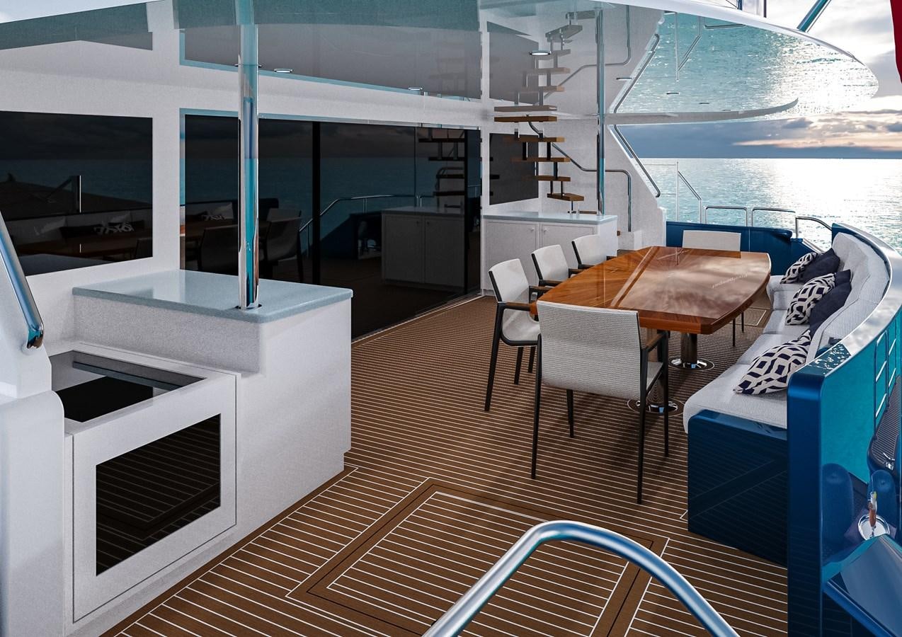 a room with a table and chairs aboard STELLARCAT AL2002 Yacht for Sale