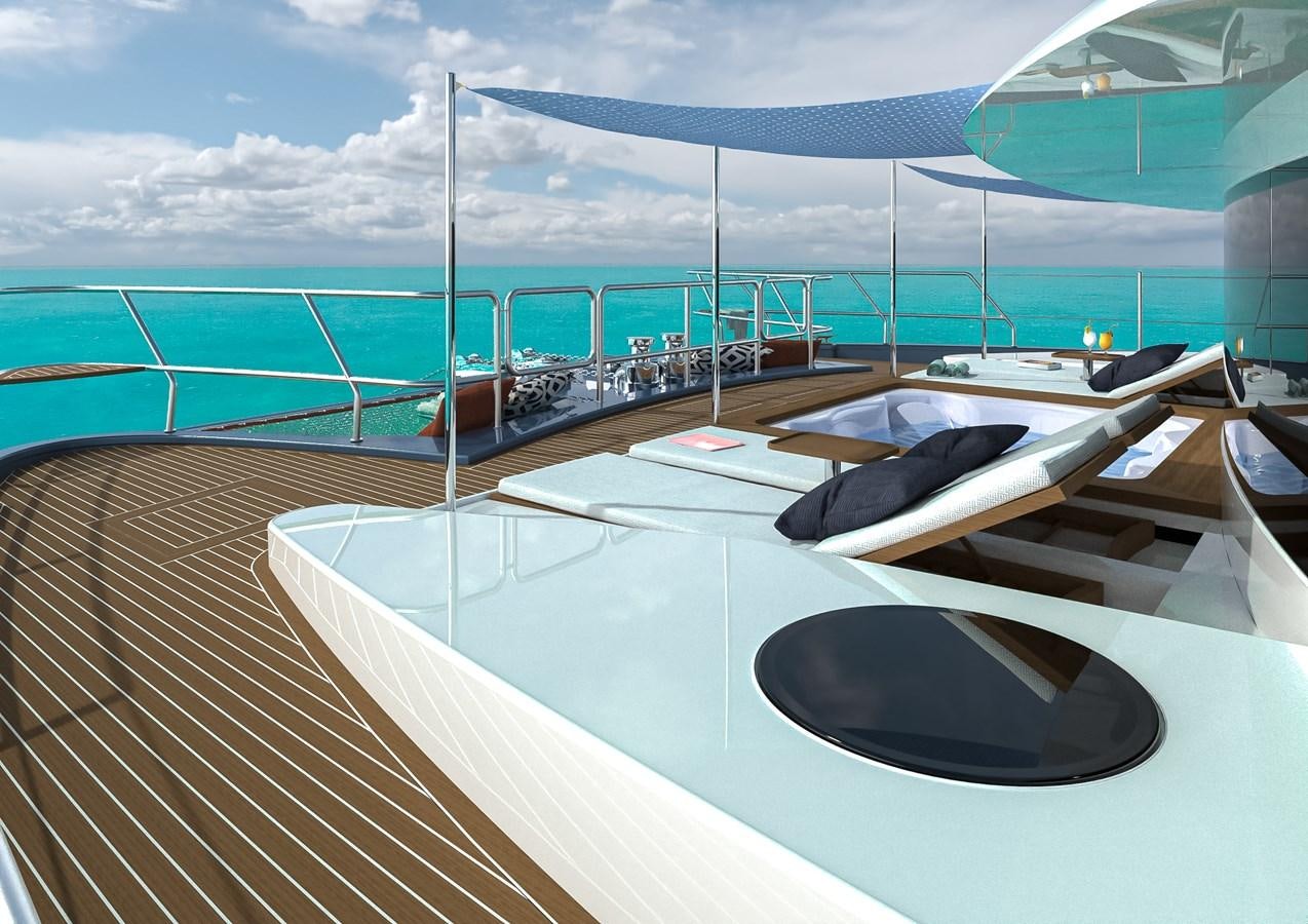 a deck with a deck and a pool aboard STELLARCAT AL2002 Yacht for Sale