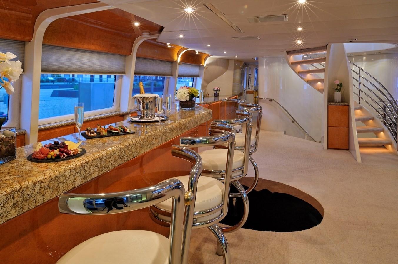 a large kitchen with a large window aboard MOONRAKER Yacht for Sale