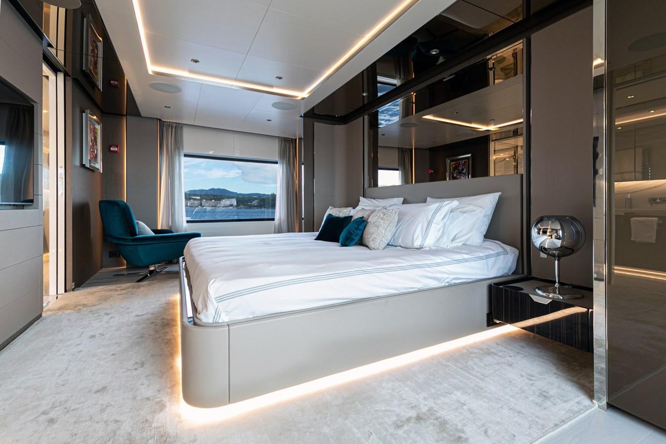 a bed in a room aboard JAG'B Yacht for Sale