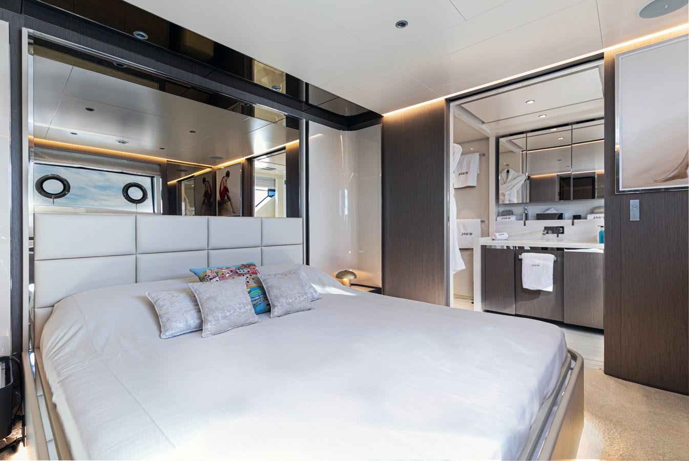a bed in a room aboard JAG'B Yacht for Sale