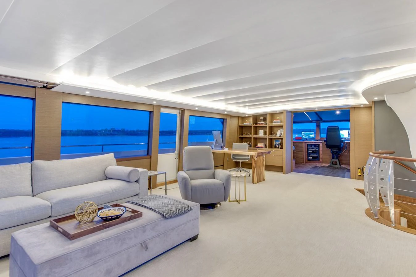 a living room with a large window aboard ASCENTE Yacht for Sale