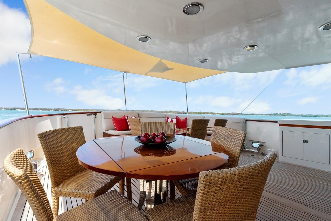 a table on a deck aboard HUNTRESS Yacht for Sale