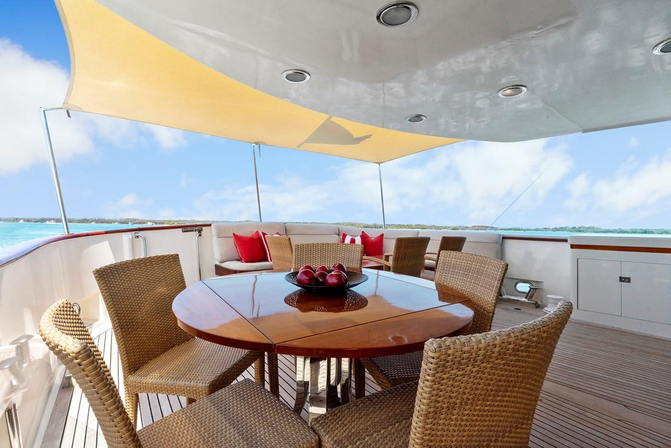 a table on a deck aboard HUNTRESS Yacht for Sale