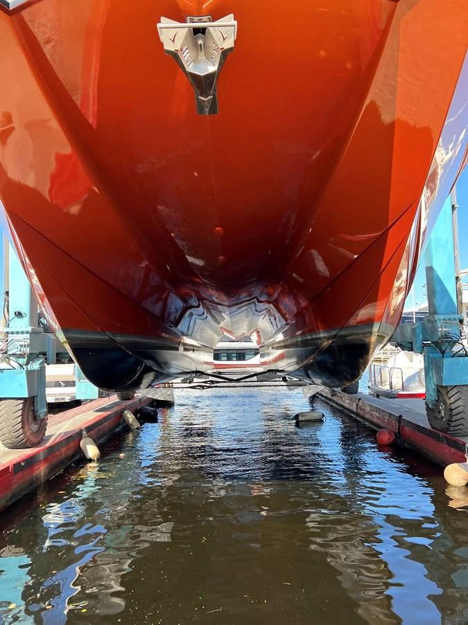a large red balloon floating on water aboard THE KEYS Yacht for Sale