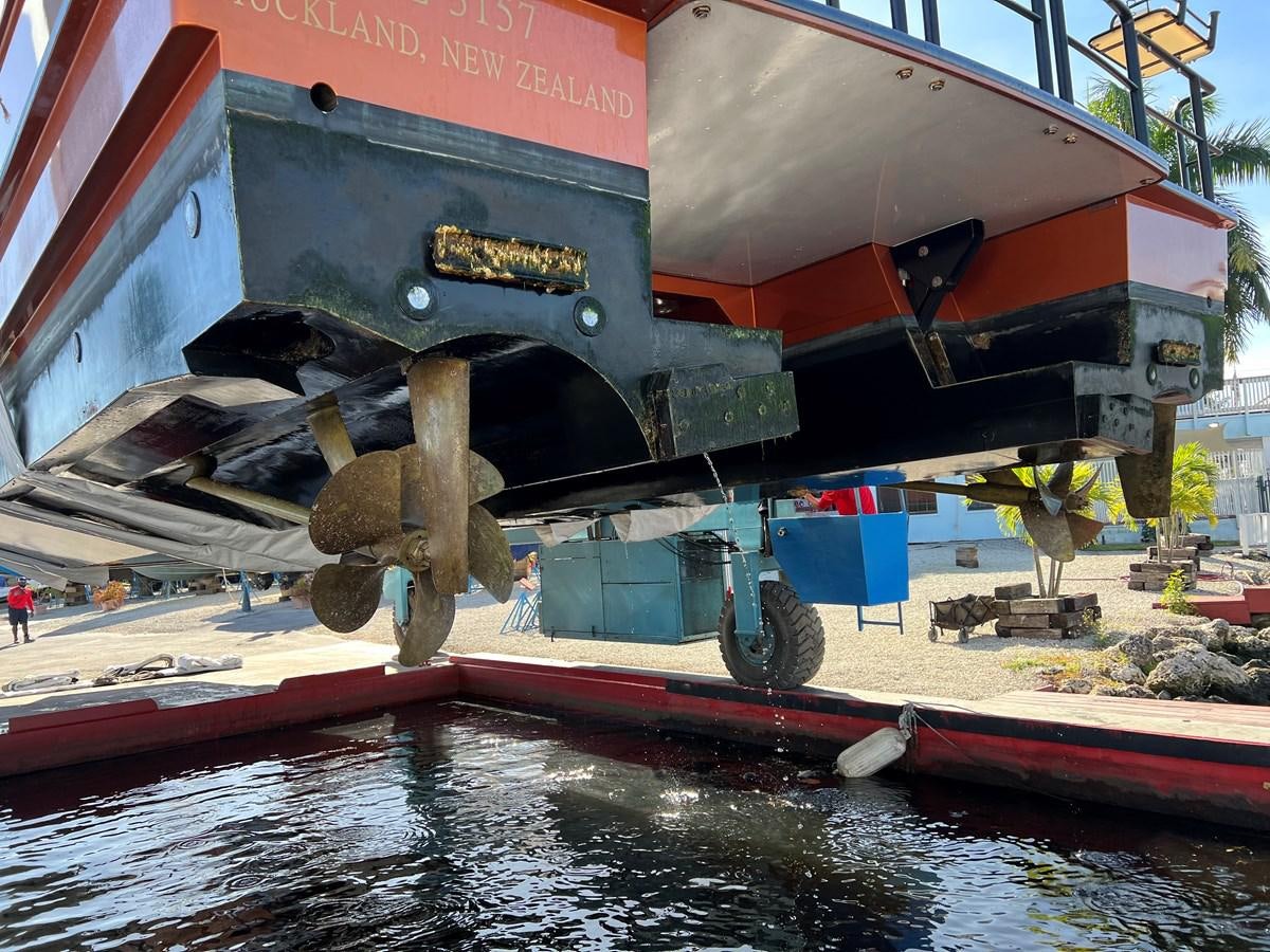 a boat with a large fish on it aboard THE KEYS Yacht for Sale