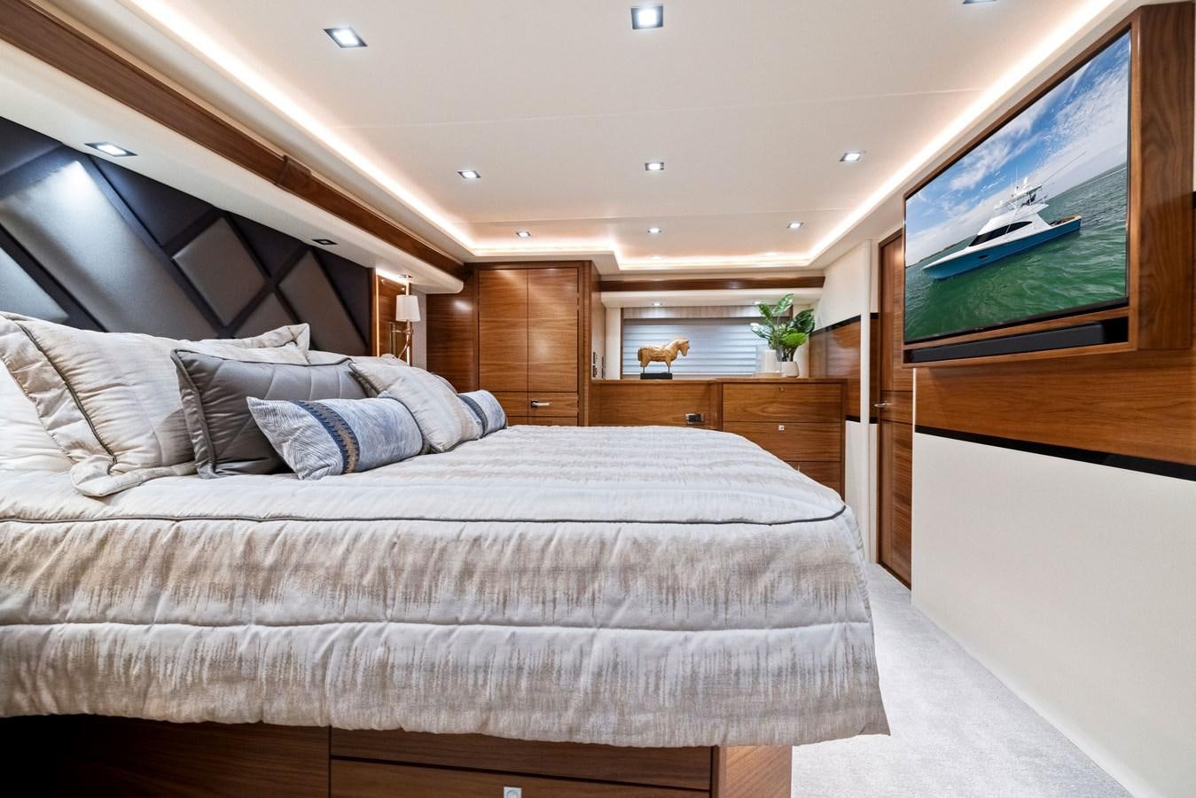 a bed in a room aboard ZATARA Yacht for Sale