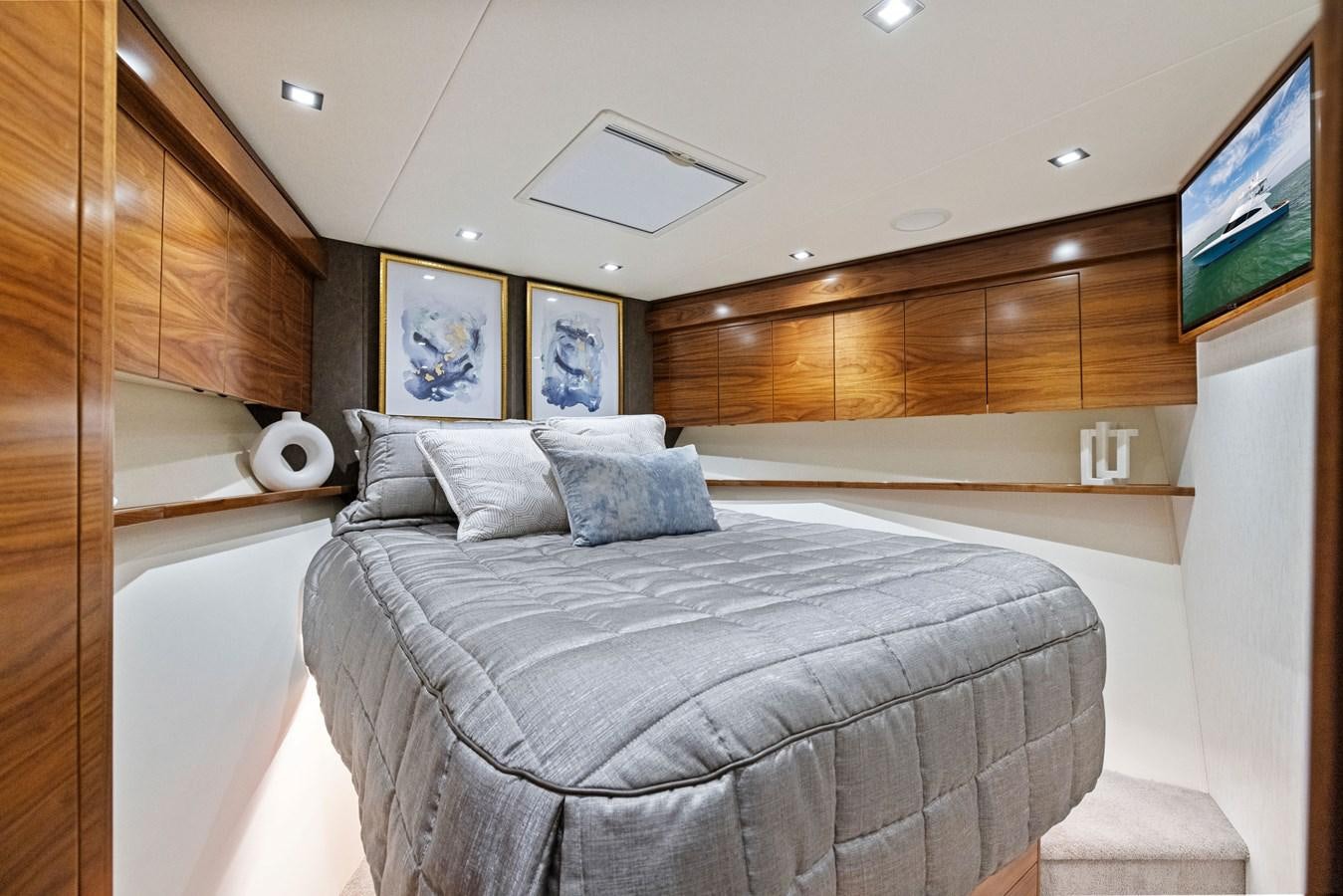 a bed in a room aboard ZATARA Yacht for Sale
