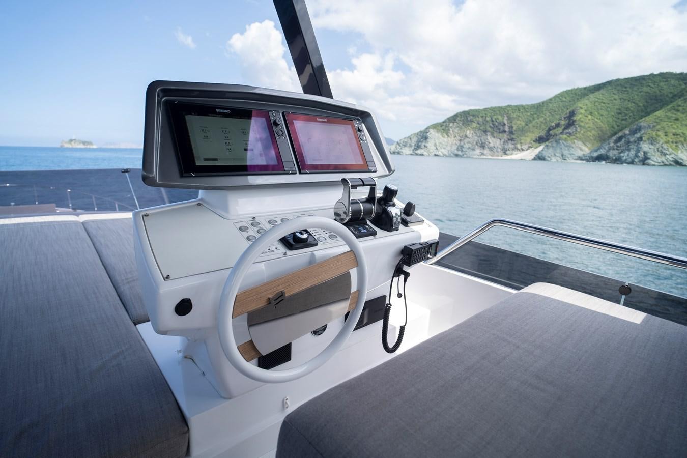 a boat with a steering wheel aboard SILVER MOON Yacht for Sale