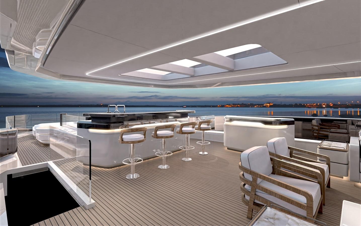 a room with a pool table and chairs aboard BAGLIETTO T52 HULL #04 Yacht for Sale
