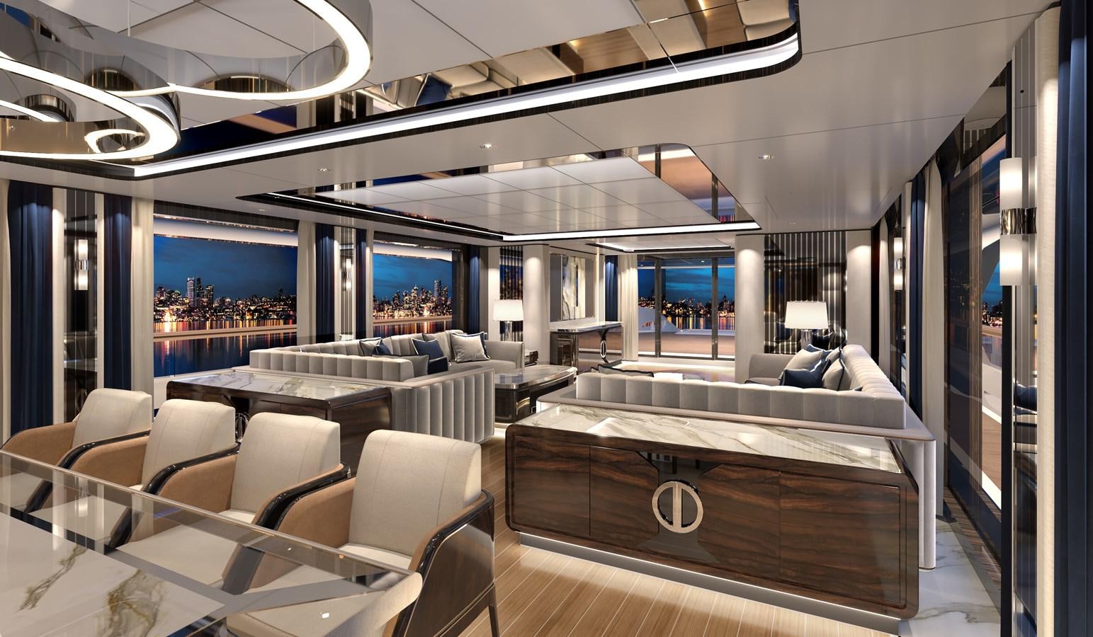 a room with a large bed and a large window aboard BAGLIETTO T52 HULL #04 Yacht for Sale