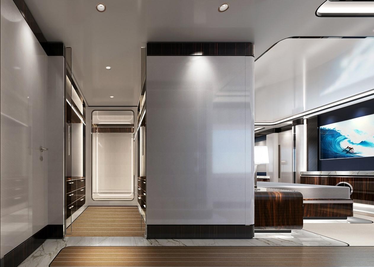 a room with a large screen aboard BAGLIETTO T52 HULL #04 Yacht for Sale