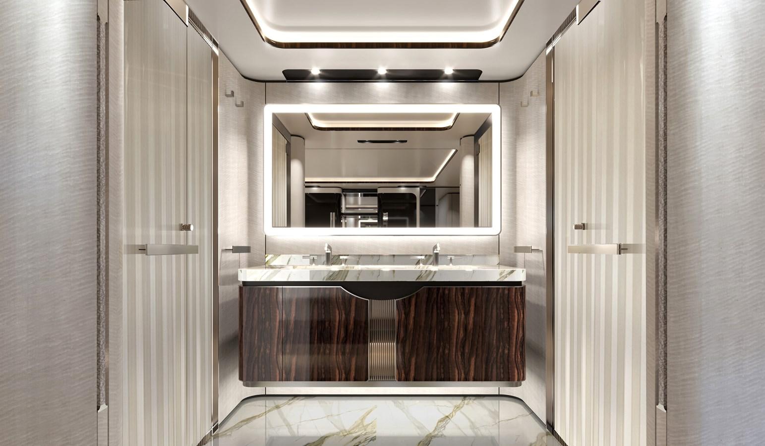 a kitchen with a sink and cabinets aboard BAGLIETTO T52 HULL #04 Yacht for Sale