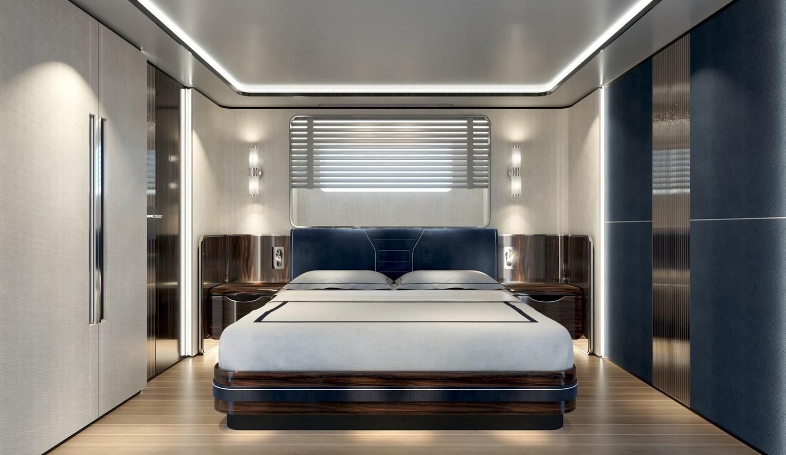 a large living room with a large bed aboard BAGLIETTO T52 HULL #04 Yacht for Sale