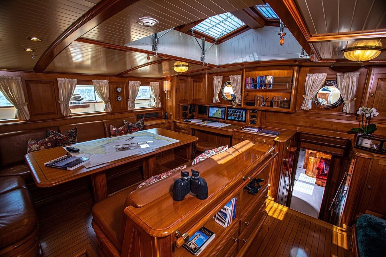 a room with a desk and chairs aboard LETHANTIA Yacht for Sale