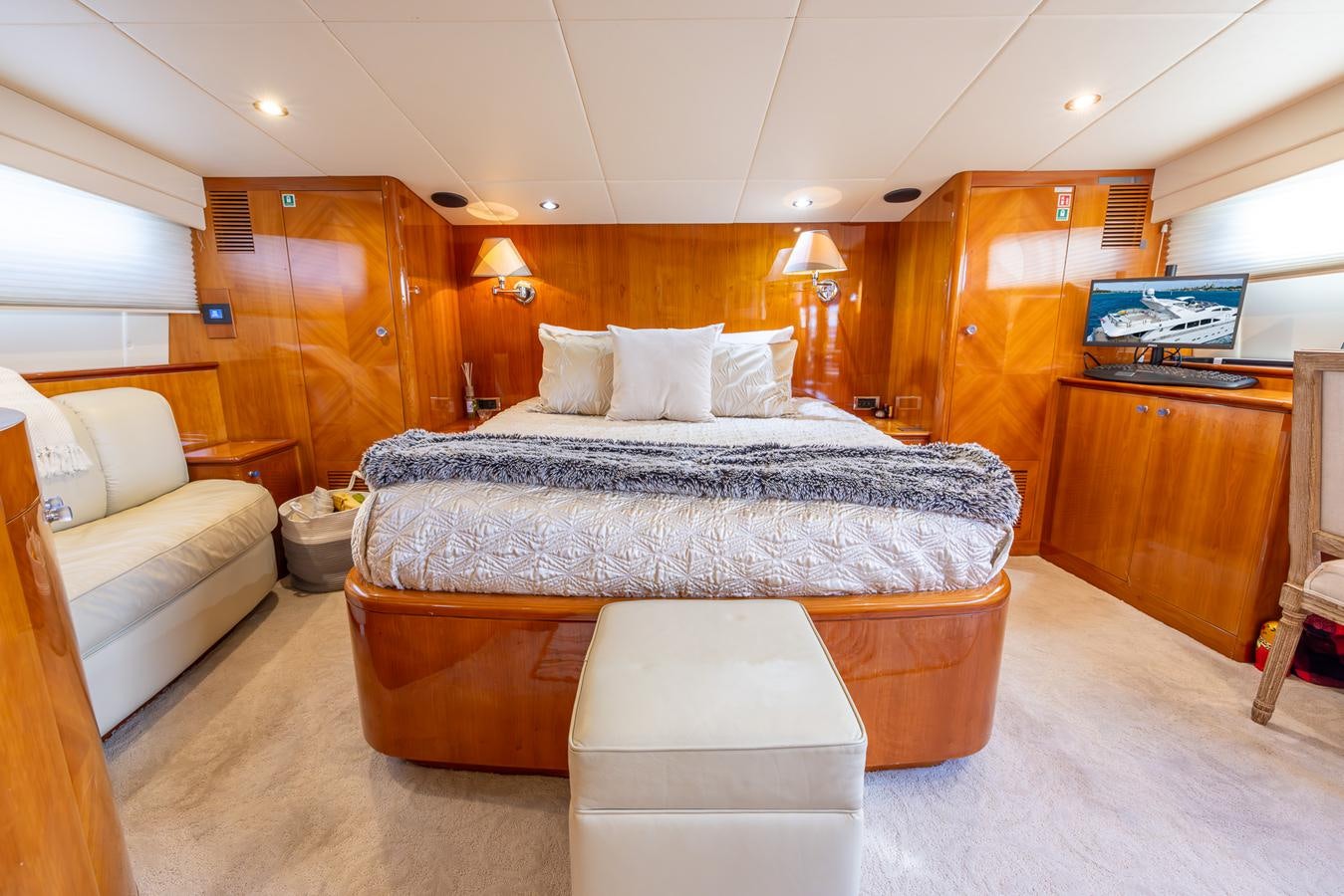 a bed in a room aboard ENDLESS SUN Yacht for Sale