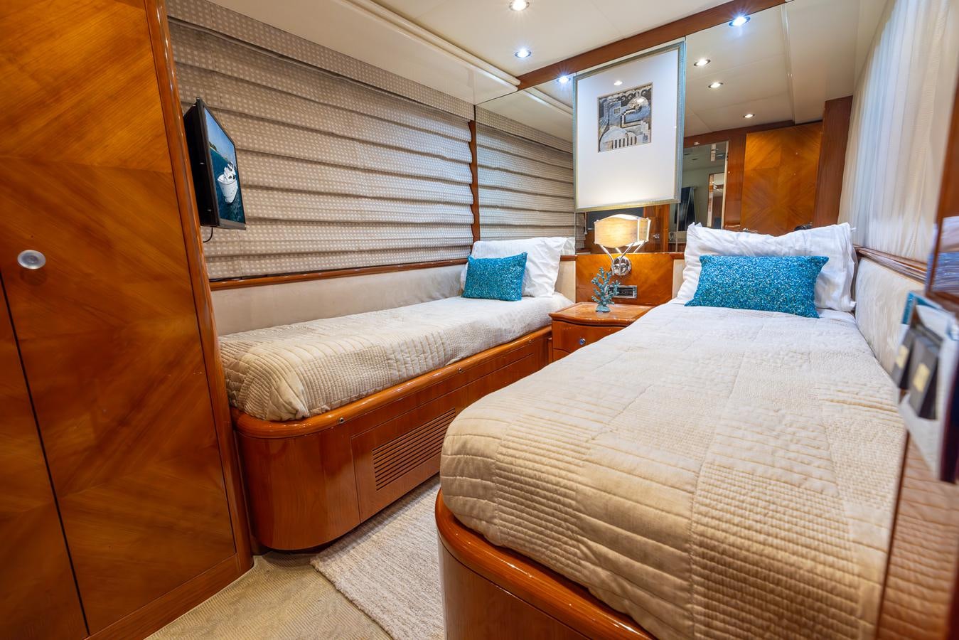 a room with two beds aboard ENDLESS SUN Yacht for Sale
