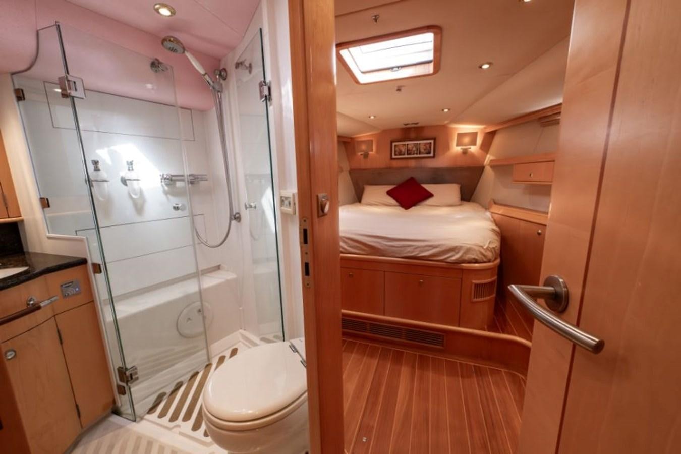 a bathroom with a glass shower aboard SAPPHIRE II OF LONDON Yacht for Sale