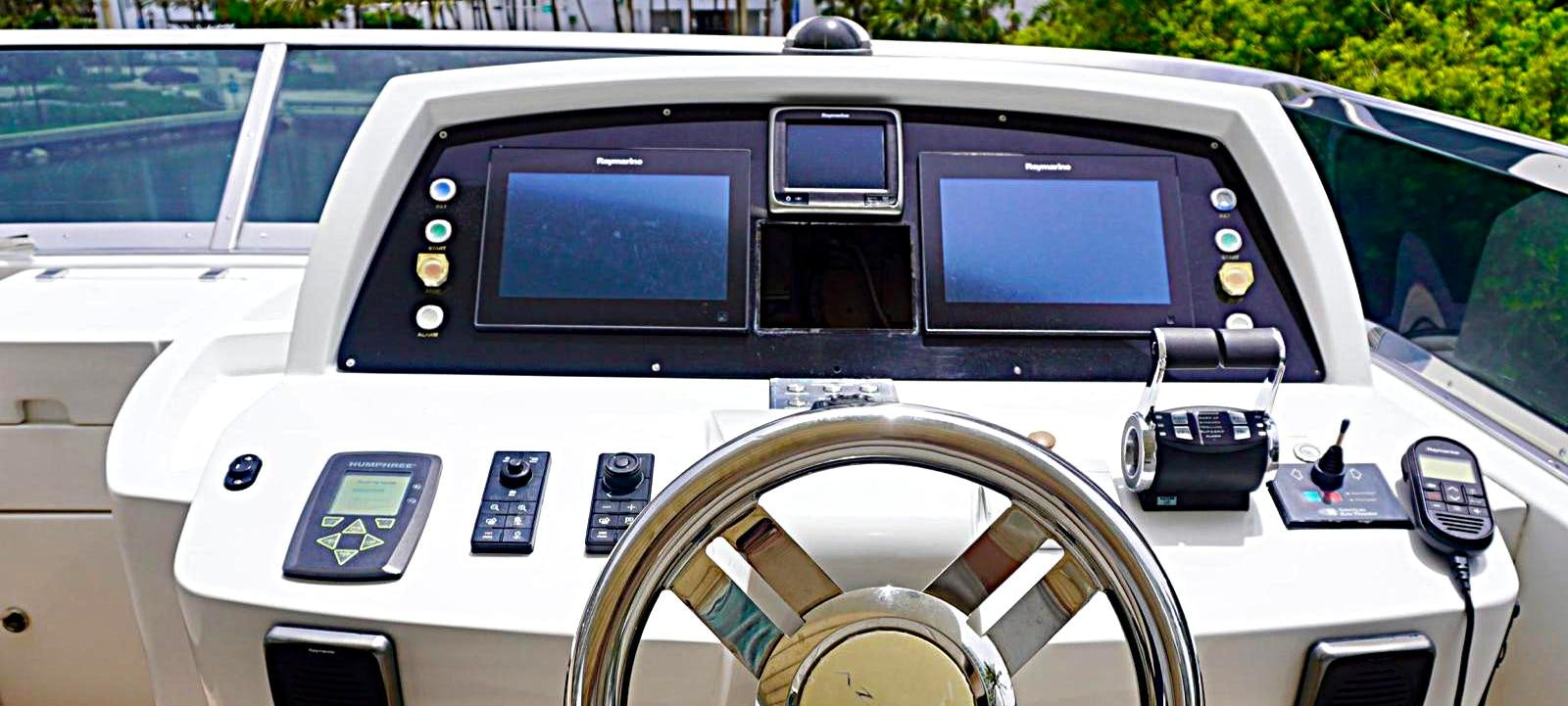 the inside of a car aboard OUR TIME Yacht for Sale