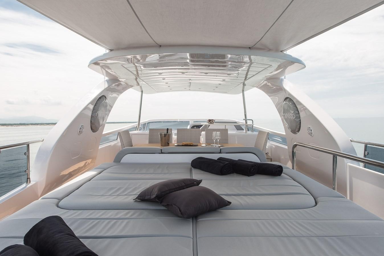 a white tent with a white ceiling aboard MIREDO Yacht for Sale