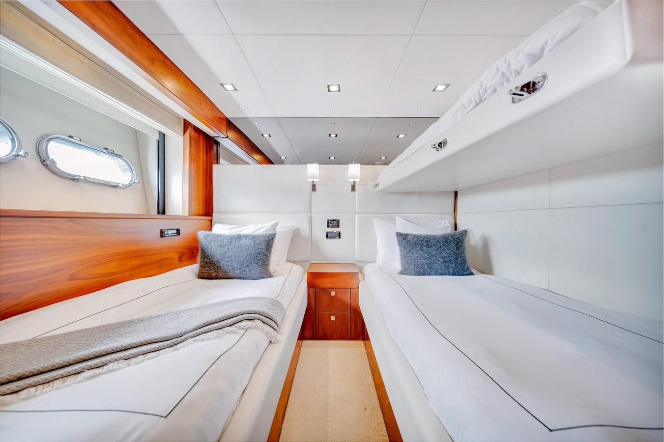 a room with beds and a window aboard QUATTRO Yacht for Sale
