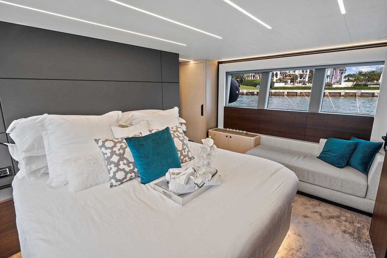 a bed with pillows on it aboard SAN PEDRO Yacht for Sale
