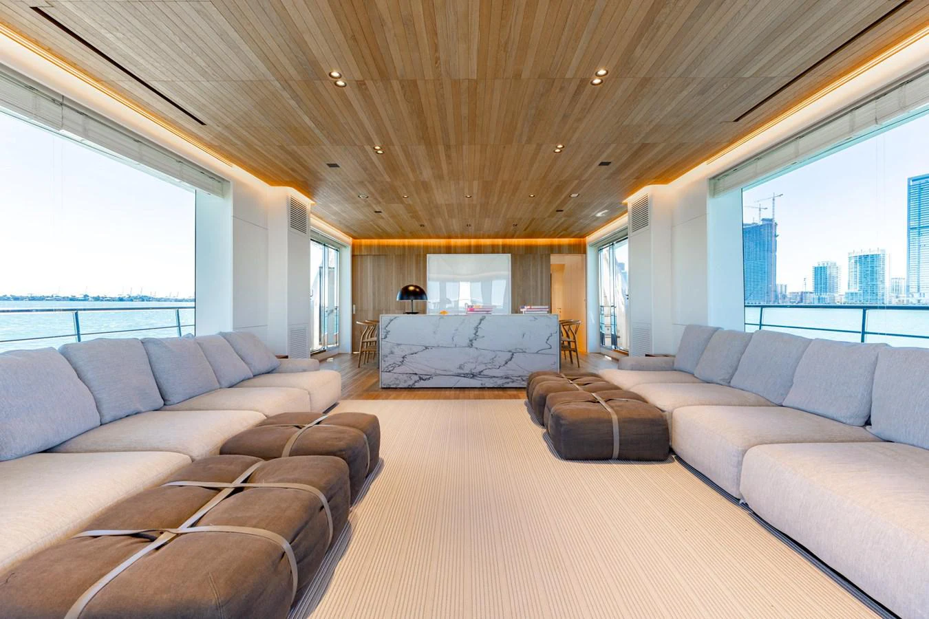 a living room with a large window aboard ADAGIO Yacht for Sale
