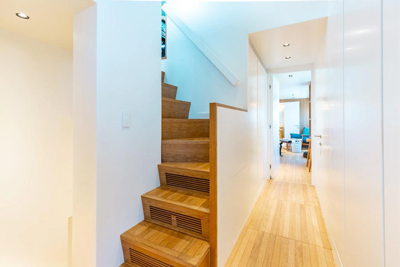 a staircase in a house aboard ADAGIO Yacht for Sale