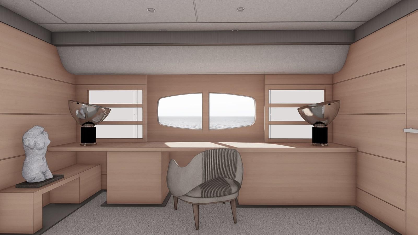 a room with a chair and a table and a lamp aboard SOFIA 3 Yacht for Sale