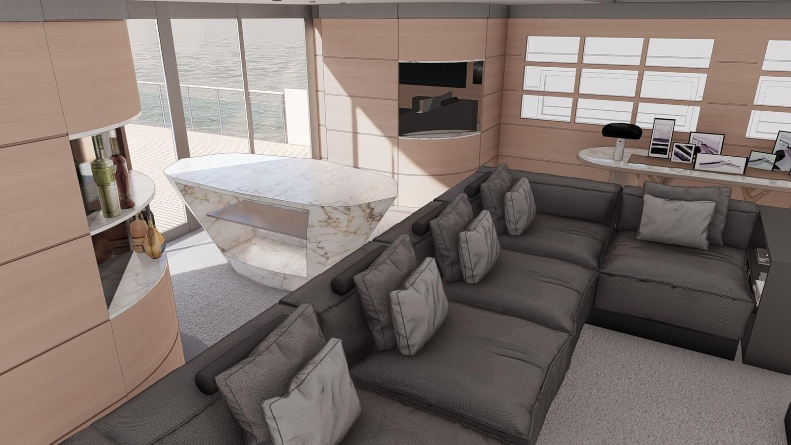 a large bed in a room aboard SOFIA 3 Yacht for Sale
