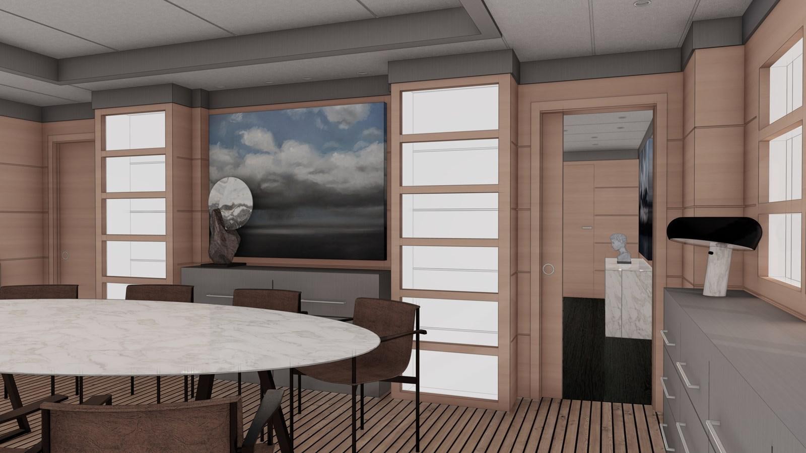 a room with a table and chairs aboard SOFIA 3 Yacht for Sale