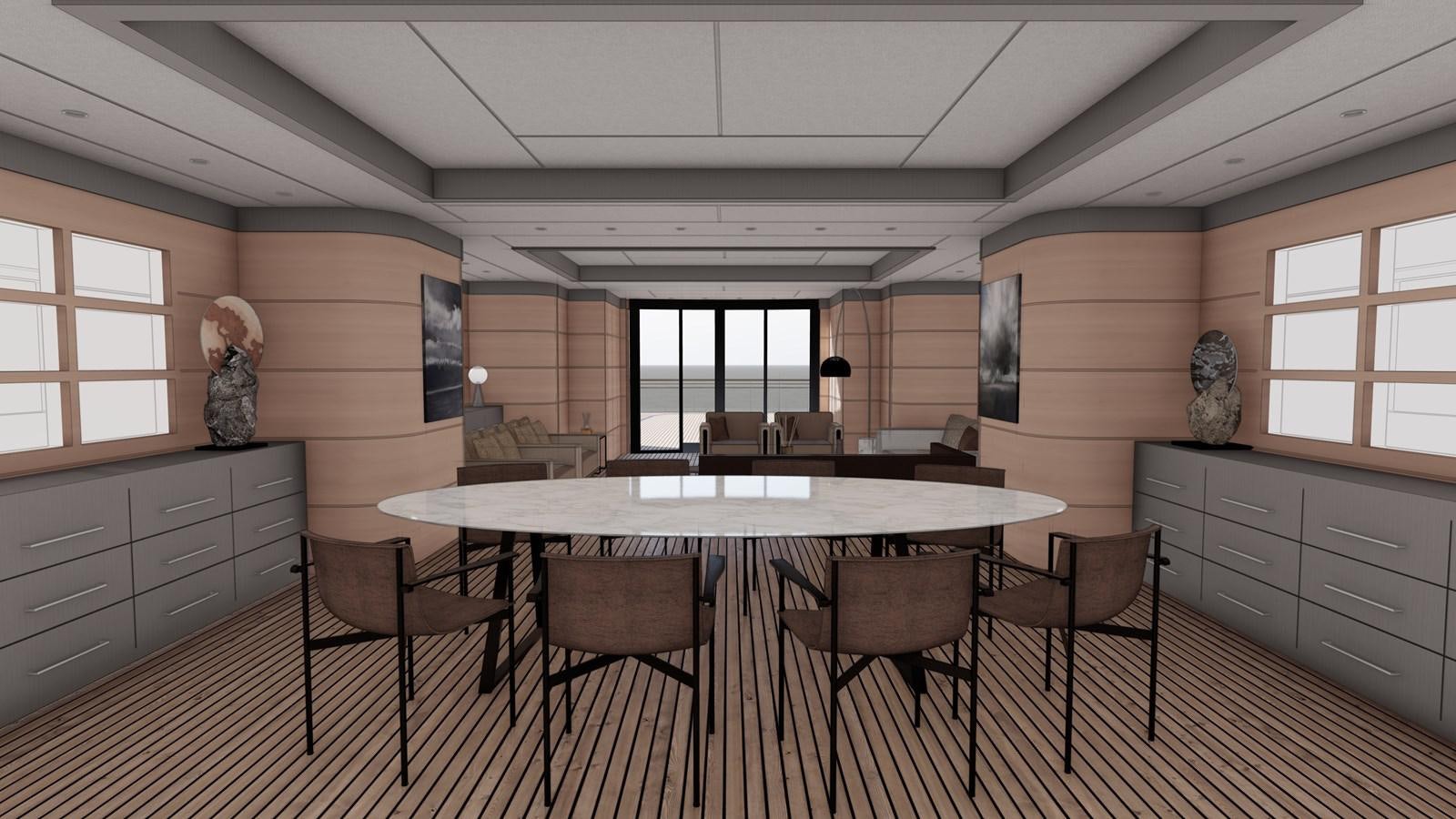 a kitchen with a table and chairs aboard SOFIA 3 Yacht for Sale