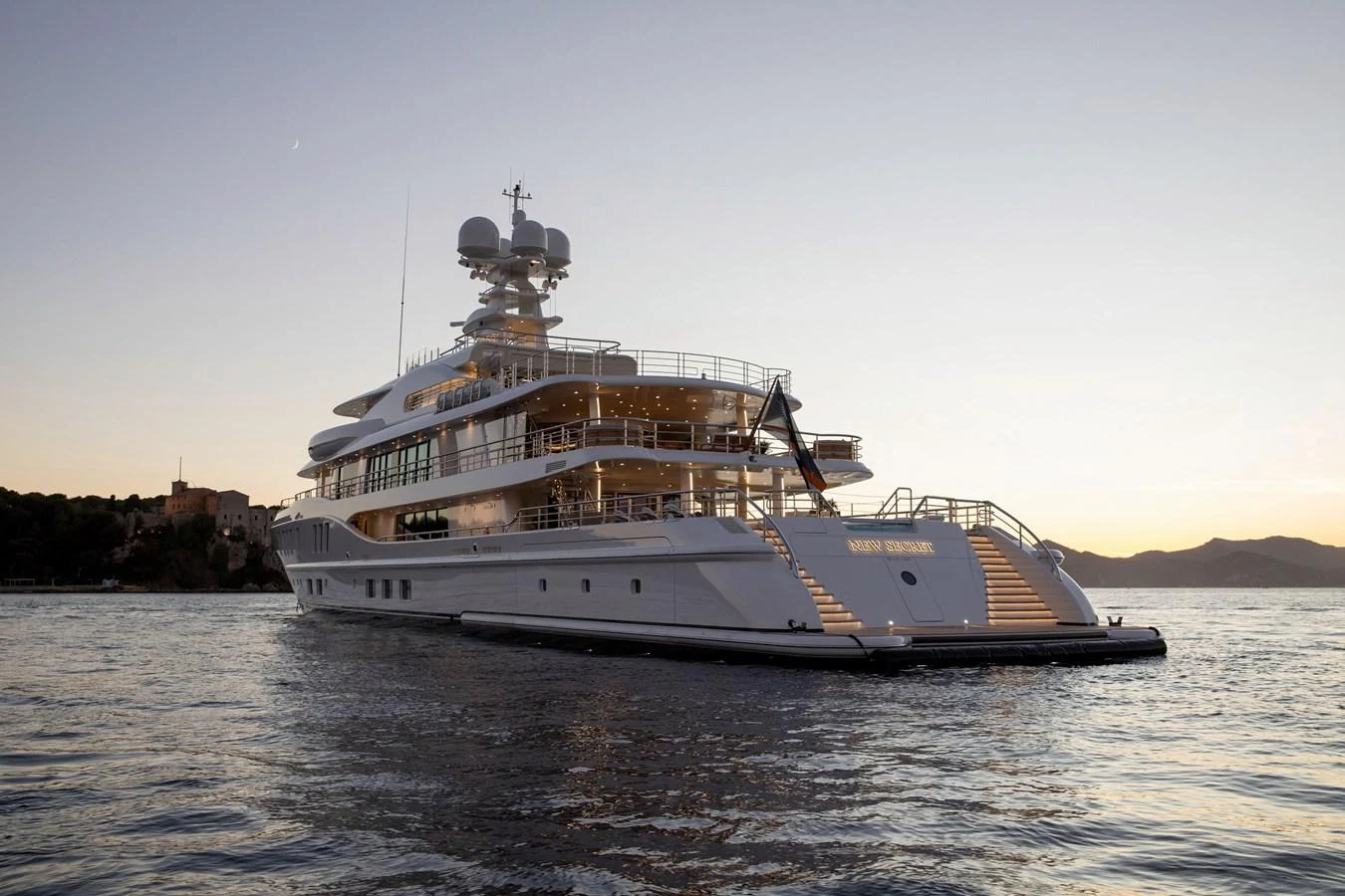 a large ship on the water aboard NEW SECRET Yacht for Sale