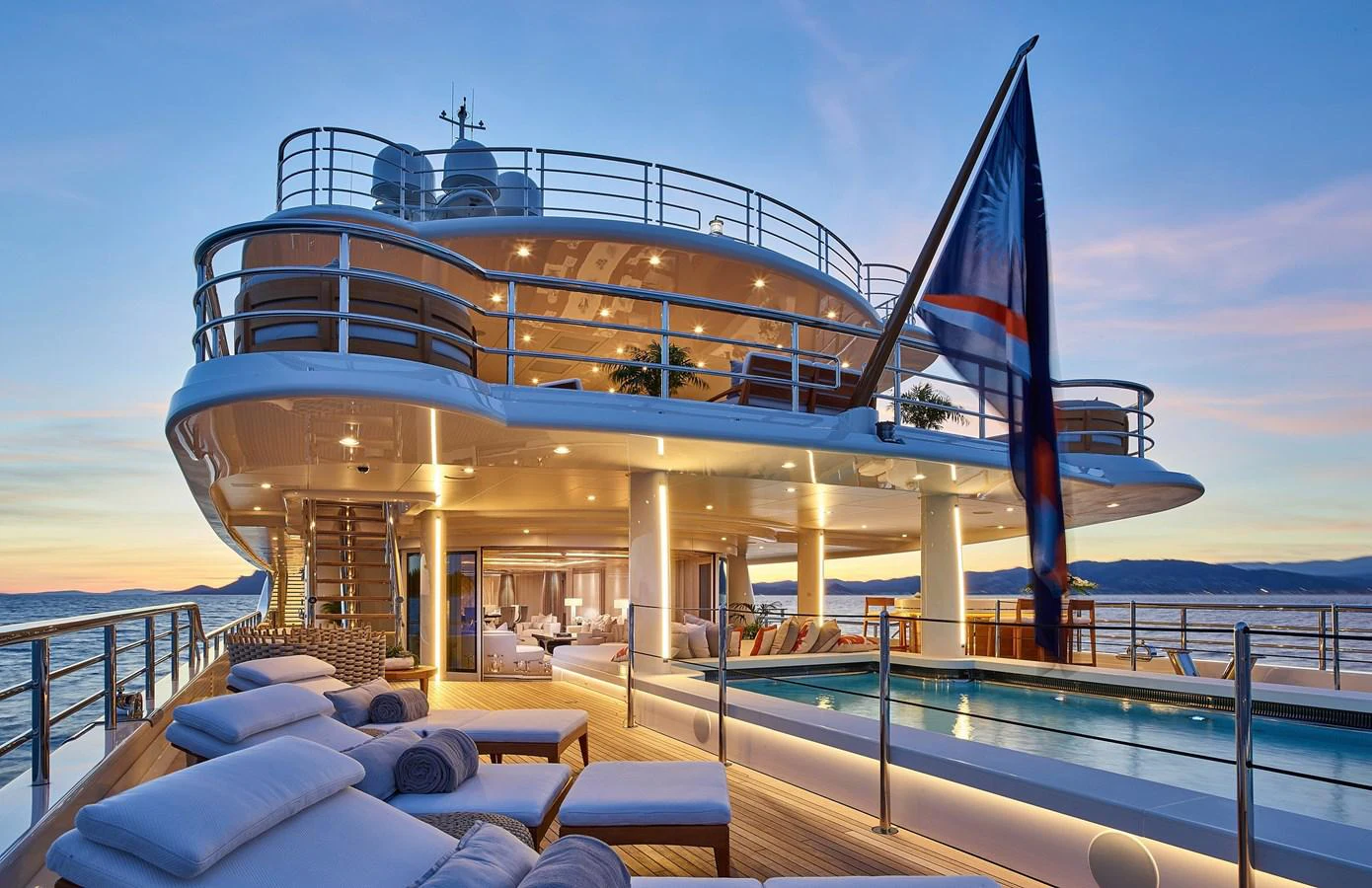 a cruise ship docked at a pier aboard NEW SECRET Yacht for Sale